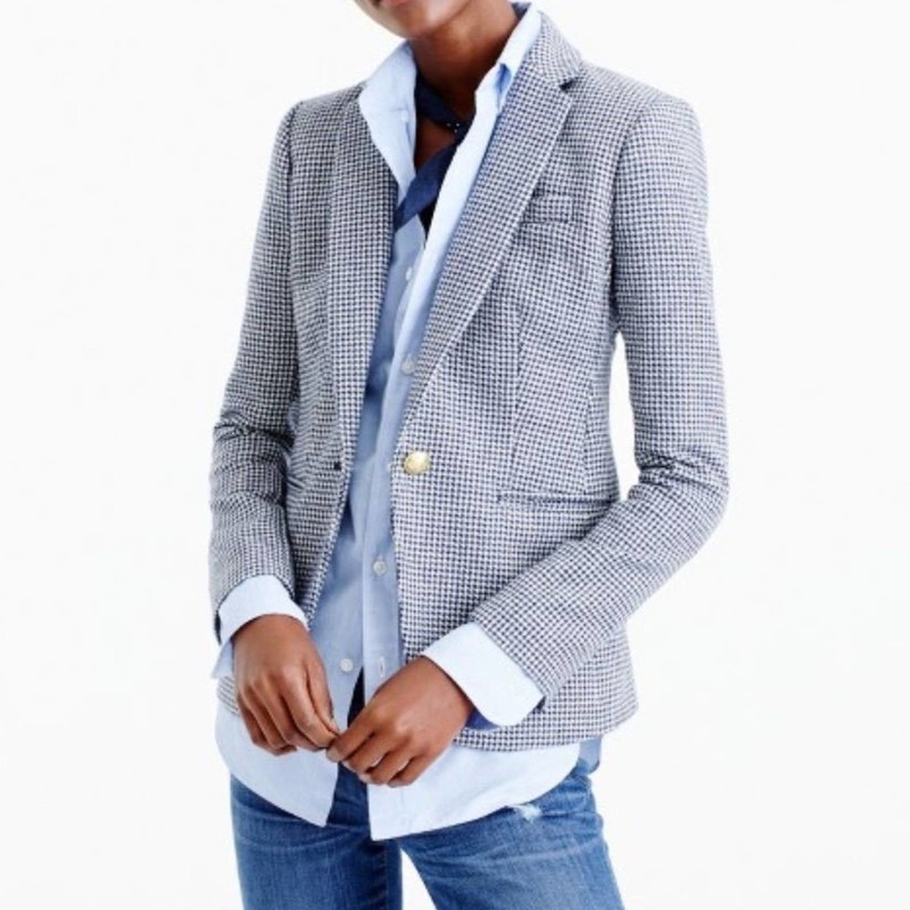 J. Crew Navy & White Houndstooth Single-Breasted Blazer